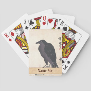 Krähe Kawanabe Kyōsai, die auf hölzerner Spielkarten