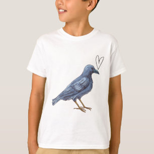 Krähe Liebe schwarzer Vogel mit Herz T-Shirt