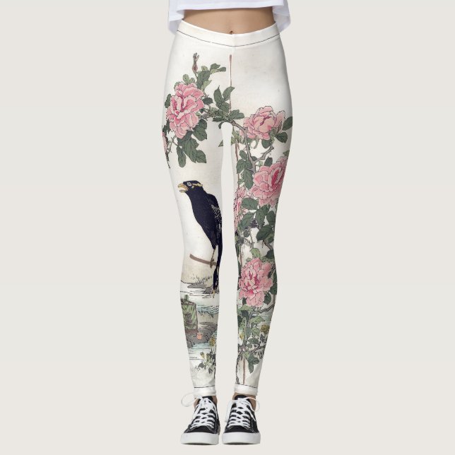 Krähe mit Blume Leggings (Vorderseite)