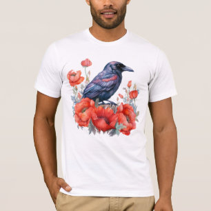 Krähe mit Mohn T-Shirt