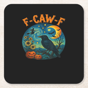 Krähe Rabe F-Caw-F Lustiger Halloween-Goth-Schachb Rechteckiger Pappuntersetzer