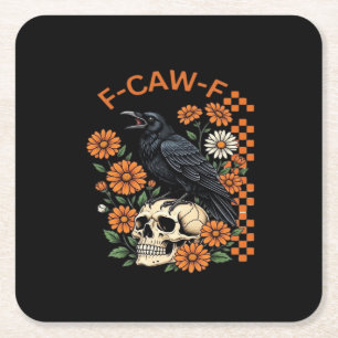 Krähe Rabe F-Caw-F Lustiges Halloween Gothic Kreat Rechteckiger Pappuntersetzer