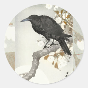 Krähe Rabe Koson japanischer Vogel Krähe Runder Aufkleber