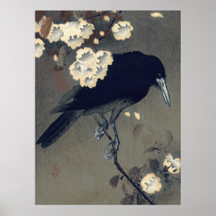 Krähe und Blüte von Ohara Koson Poster