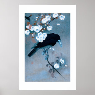 Krähe und Blüte von Ohara Koson Poster