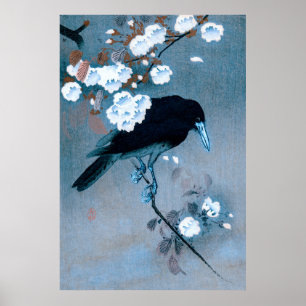 Krähe und Blüte von Ohara Koson Poster