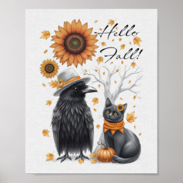 Krähe und Katze Herbst Thanksgiving Crow Poster