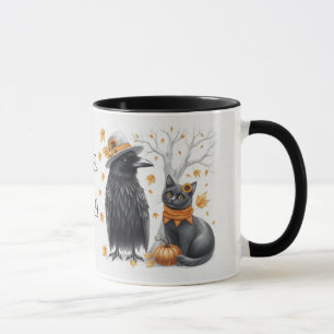 Krähe und Katze im Herbst „Hello Fall“ Crow Tasse