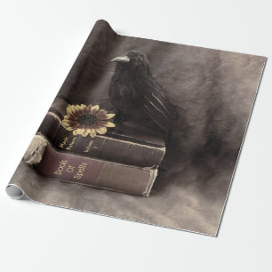 Krähe Vintage-Gotik alte Bücher Sonnenblume Geschenkpapier