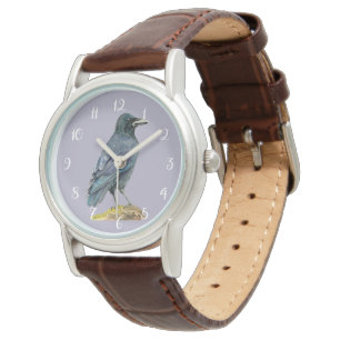 Krähen-Aquarell-Malerei Armbanduhr