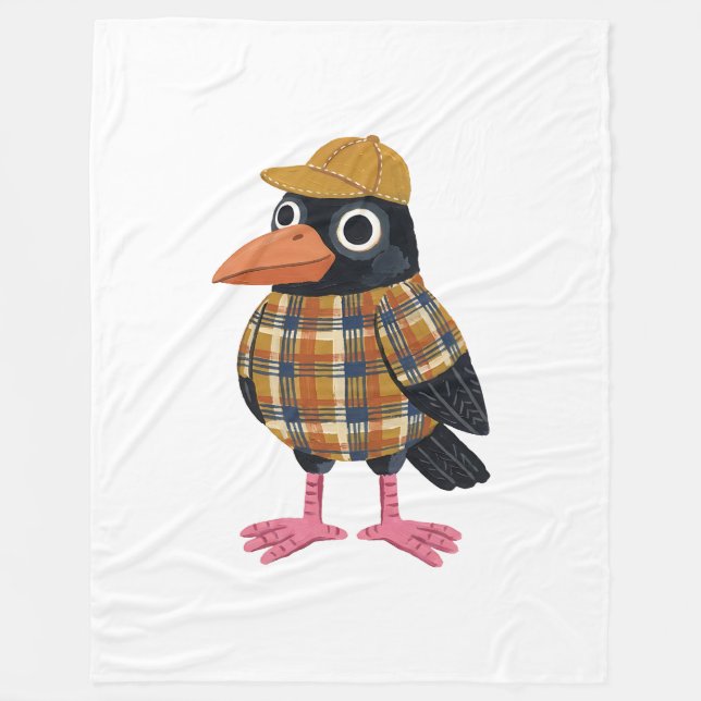 Krähen-Decke mit Baseballkappe & Tartan Fleecedecke (Vorderseite)