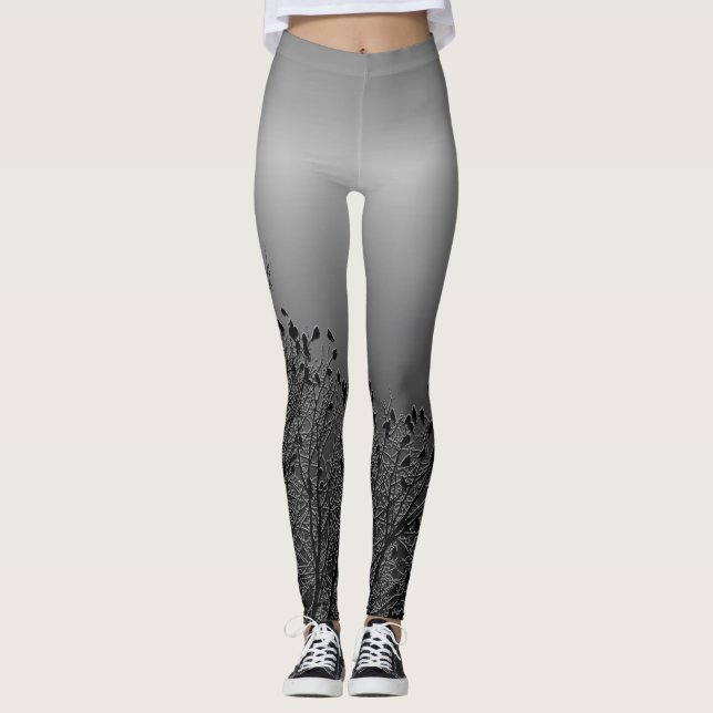 Krähen in den Bäumen in der Holzkohle Leggings (Vorderseite)