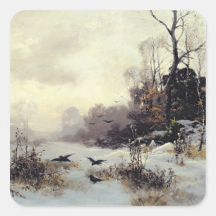 Krähen in einer Winterlandschaft, 1907 Quadratischer Aufkleber