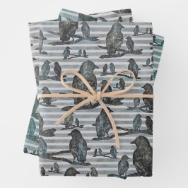 Krähen Raben Crows auf Ast Verpackung Geschenkpapier Set