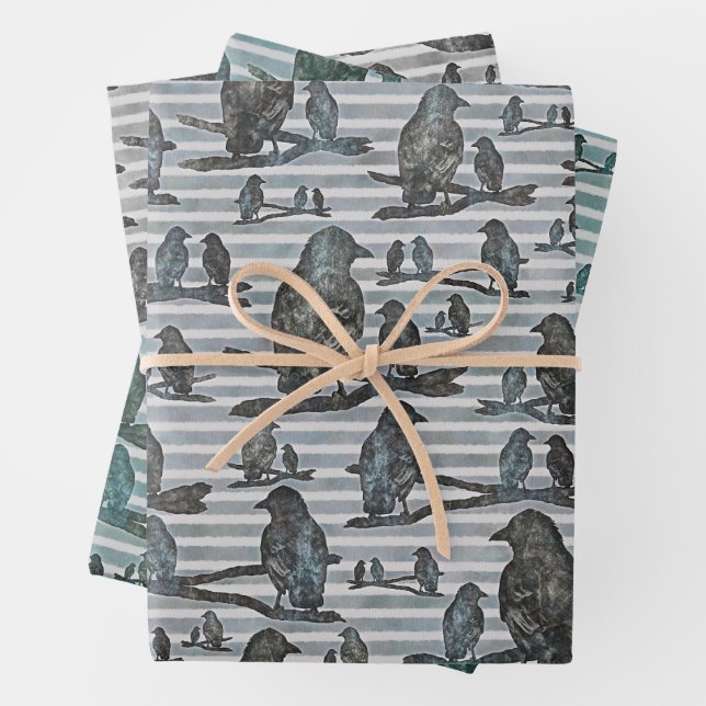 Krähen Raben Crows auf Ast Verpackung Geschenkpapier Set (Beispiel)
