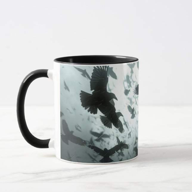 Krähen-Uhr-Tasse, Ravens-Kaffee Tasse (Links)
