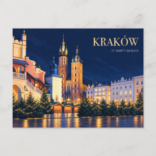 Krakau bei Nacht St. Marien Basilika Postkarte