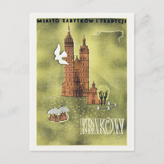 Krakau Poland Vintage Poster 1930er Postkarte (Vorderseite)