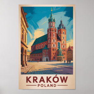 Krakau Polen Illustration Reise Kunst Vintage Poster