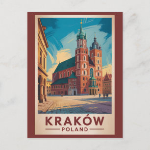 Krakau Polen Illustration Reise Kunst Vintage Postkarte