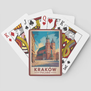 Krakau Polen Illustration Reise Kunst Vintage Spielkarten