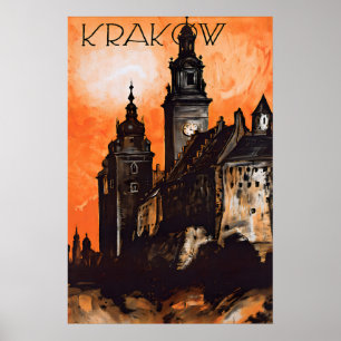 Krakau Polen Reiseplakat Vintage-Wandkunst-Druck Poster
