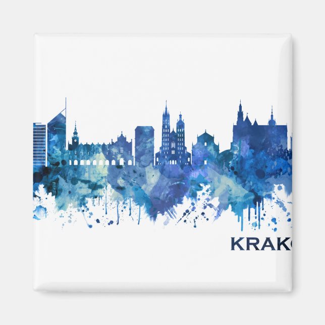 Krakau Polen Skyline Blue Magnet (Vorne)