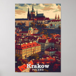Krakau Polen Vintage Kunstreise Illustration Poster