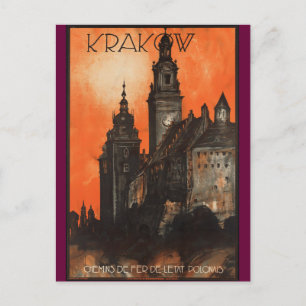 Krakau Polen - Vintage polnisches Reiseplakat Postkarte