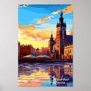 Krakau Polen Vintage Reise Illustration Poster
