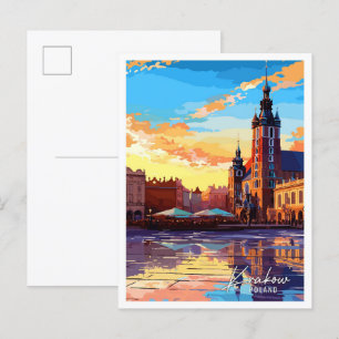 Krakau Polen vintage Reiseillustration Postkarte