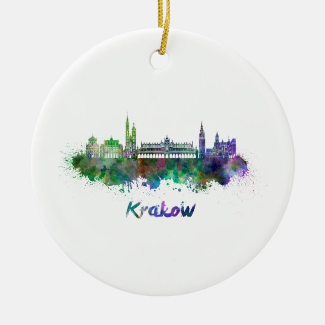 Krakauer Skyline in Aquarellfarbe Keramikornament (Vorne)