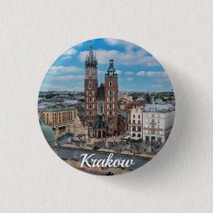 Krakauer Stadtzentrum von oben in Polen Button