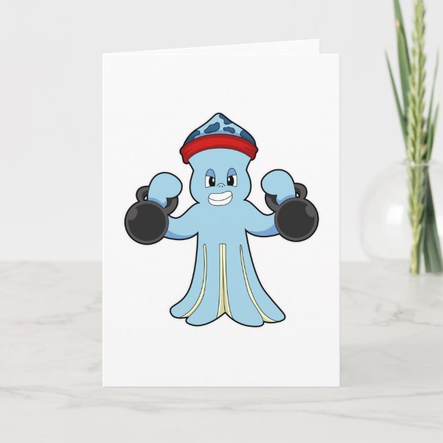 Kraken als Bodybuilder mit Hanteln Karte (Vorderseite)