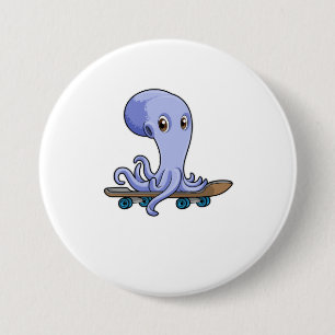 Kraken als Skater mit Skateboard Button