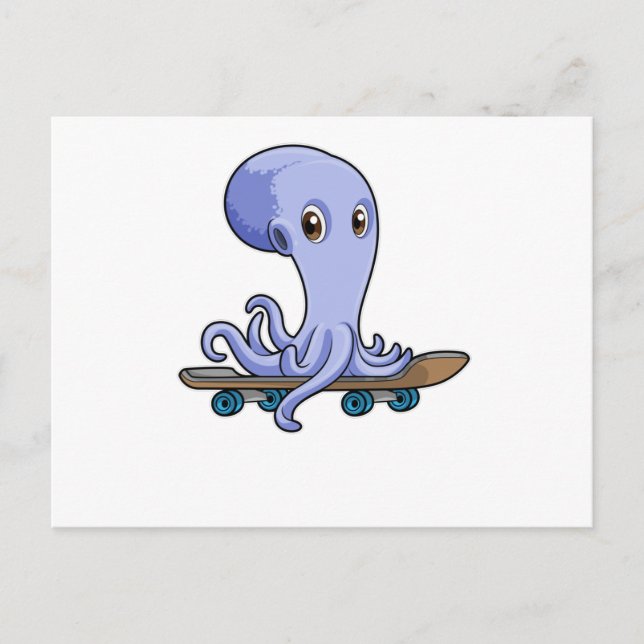 Kraken als Skater mit Skateboard Postkarte (Vorderseite)