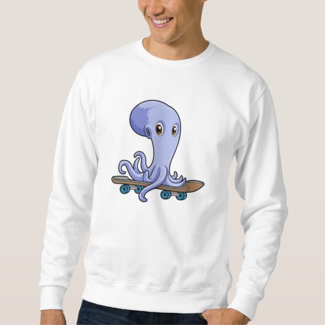 Kraken als Skater mit Skateboard Sweatshirt (Vorderseite)