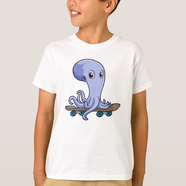 Kraken als Skater mit Skateboard T-Shirt (Vorderseite)