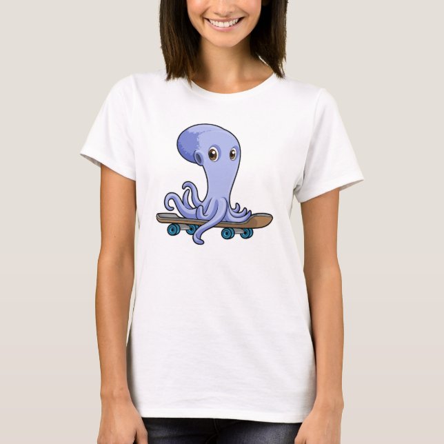Kraken als Skater mit Skateboard T-Shirt (Vorderseite)