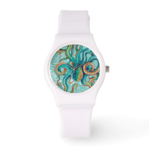 Kraken-aquamariner Vintager KarteWatercolor Armbanduhr