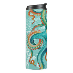 Kraken-aquamariner Vintager KarteWatercolor Thermosbecher