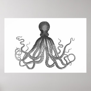 Kraken - Black Giant Octopus / Cthulu Poster