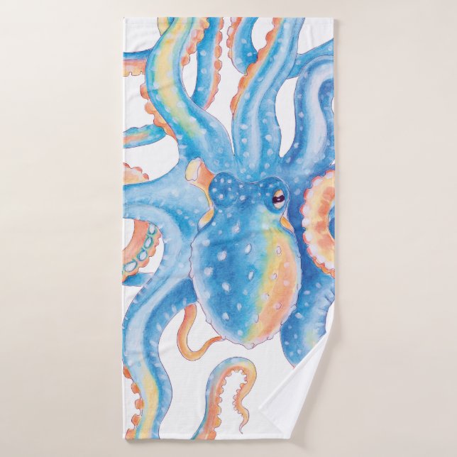 Kraken-blaue Aquarell-Kunst Badhandtuch Set (Badehandtuch)