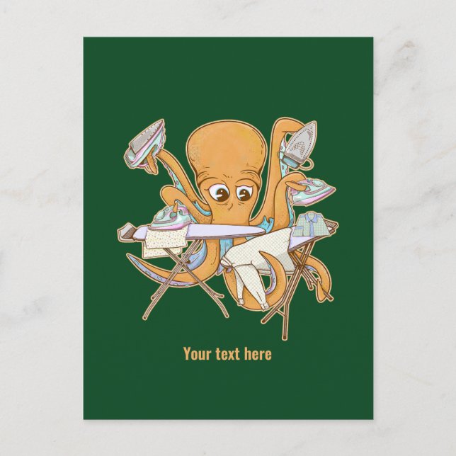 Kraken bügeln, überwältigt von der Arbeit. Postkarte (Vorderseite)