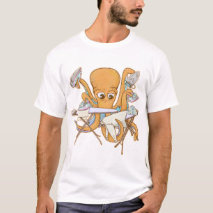 Kraken bügeln, überwältigt von der Arbeit. T-Shirt