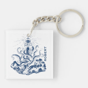 Kraken, der einen Leuchtturm verschlingt, Illustra Schlüsselanhänger