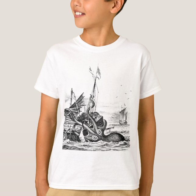 Kraken Eatting ein Segelschiff T-Shirt (Vorderseite)