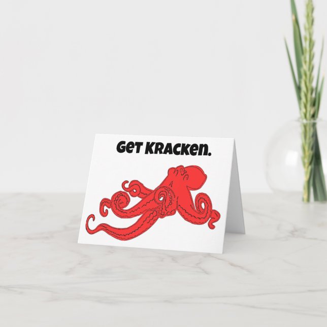 Kraken Fun Retro Red Octopus Cartoon Karte (Vorderseite)
