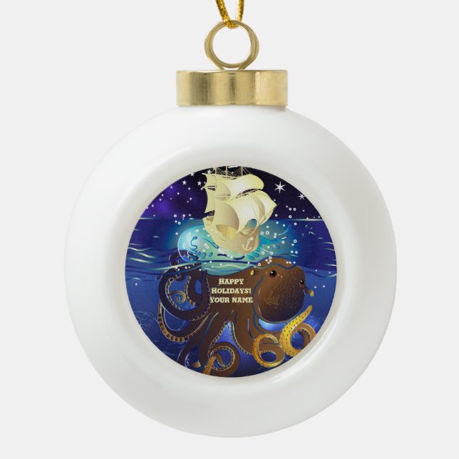 Kraken Groß und Caravella Keramik Kugel-Ornament (Vorderseite)