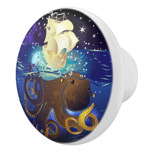 Kraken Groß und Caravella Keramikknauf (Rechts)